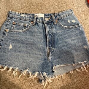 Zara Blue Jean Shorts Distressed Cut-Off Style